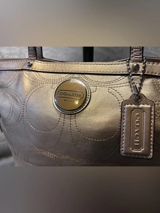 Coach Signature C Gold Metallic Tote - Picture 4 of 10